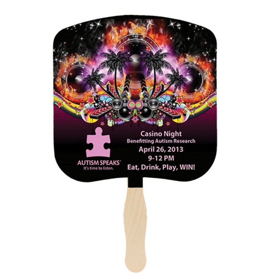 Hand Fans CPS/Keystone | Fs108-4 - Bread Slice Glued Hand Fan With Four Color Process Imprint White 16 Point Board Stock With A Glued Wooden Handle