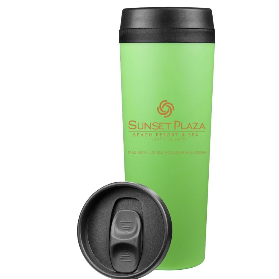 Drinkware CPS/Keystone | 0338 - 16Oz Pinnacle Double Walled Tumbler Red And Neon Green. Lid And Liner Are Black.