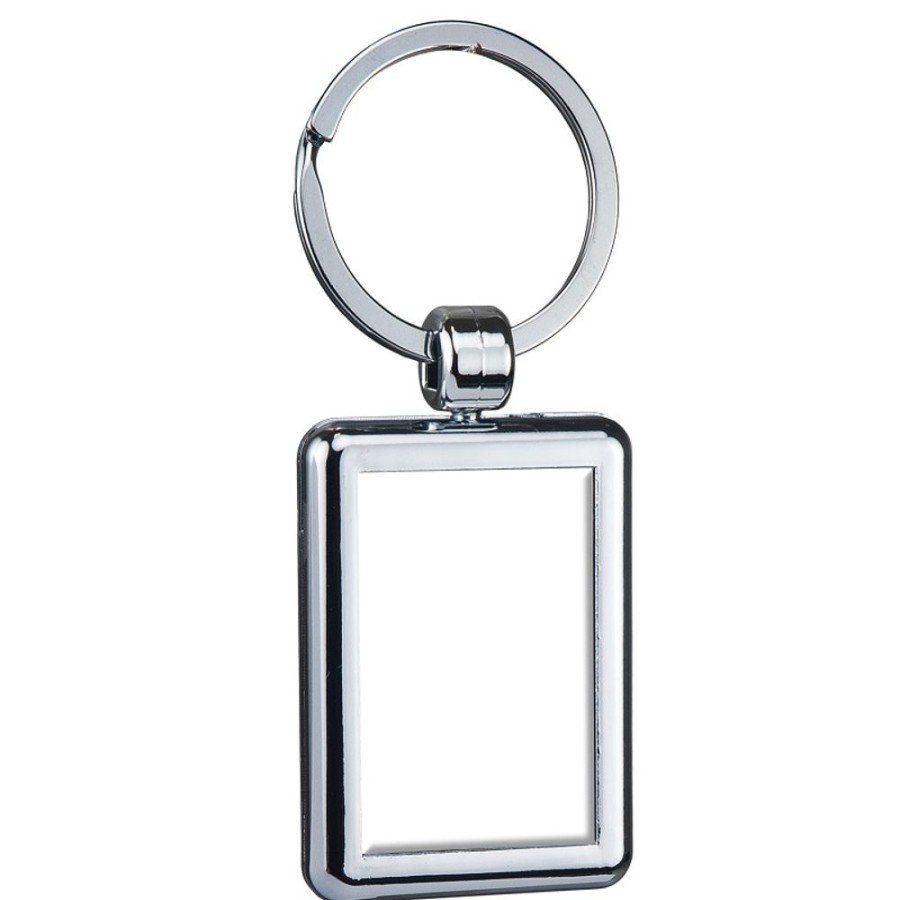 Key Tags CPS/Keystone | 0114 - Rectangle Two Sided Budget Chrome Plated Domed Keytag Chrome Plated Plastic Keytag With Two Sided Four Color Process Domed Imprint And Silver 1 5/16"