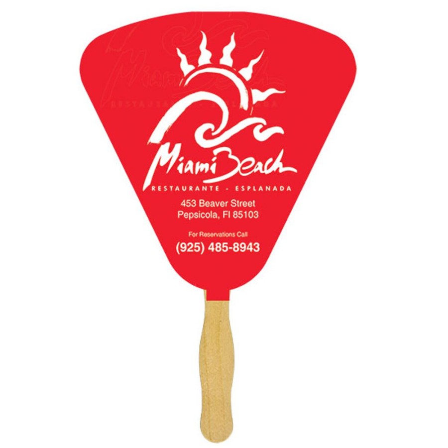 Hand Fans CPS/Keystone | Fs107-1 - Seashell Glued Hand Fan With Spot Color Imprinting White 16 Point Board Stock With A Glued Wooden Handle