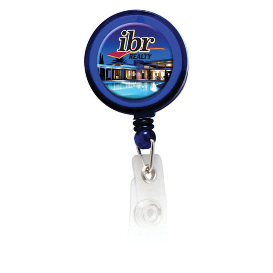 Tradeshow CPS/Keystone | Bh102 - Round Domed Retractable Badge Holder With Slide On Clip