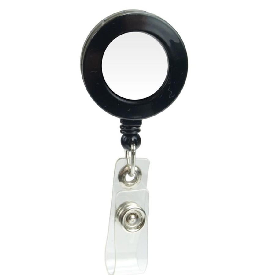 Tradeshow CPS/Keystone | Bh102 - Round Domed Retractable Badge Holder With Slide On Clip