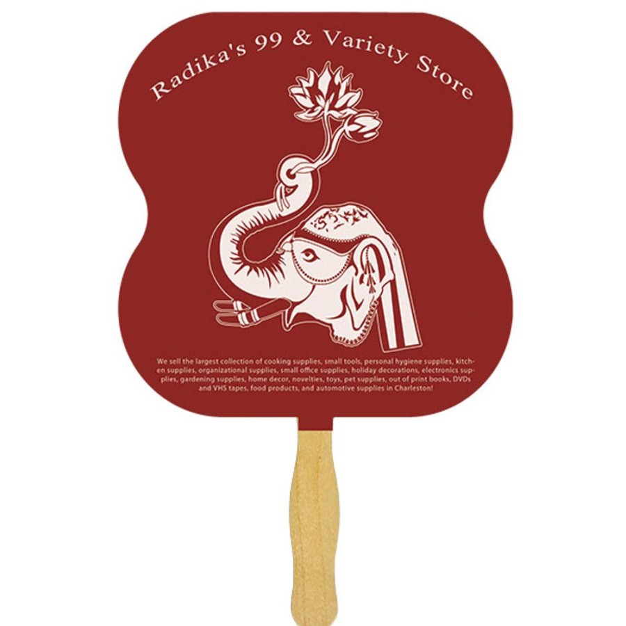 Hand Fans CPS/Keystone | Fs105-1 - Hour Glass Glued Hand Fan With Spot Color Imprinting White 16 Point Board Stock With A Glued Wooden Handle