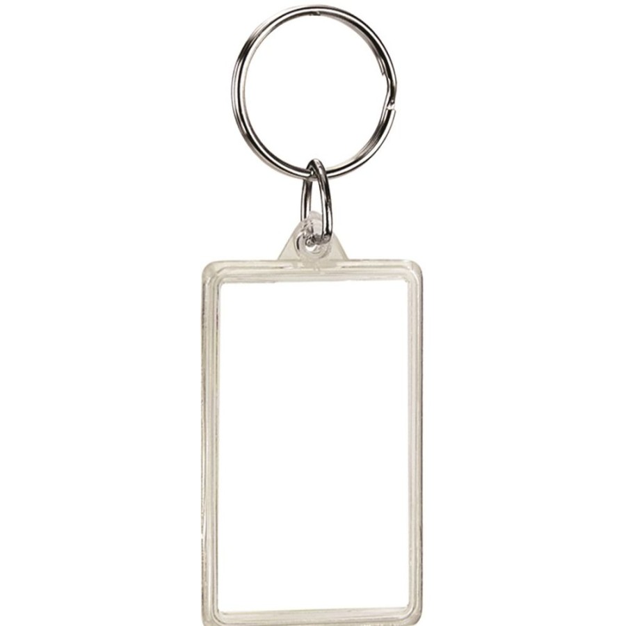 Key Tags CPS/Keystone | 0110 - Rectangle Crystal Keytag Clear Outer Shell With Four Color Process Paper Insert And Silver 1" Split Ring