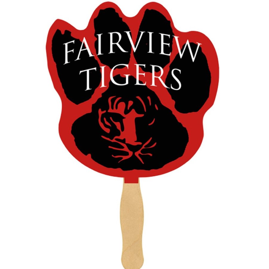 Hand Fans CPS/Keystone | Fs113-4 - Paw Print Glued Hand Fan With Four Color Process Imprint White 16 Point Board Stock With A Glued Wooden Handle