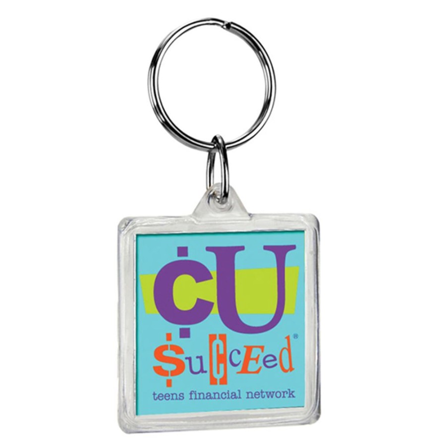 Key Tags CPS/Keystone | 0308 - Square Crystal Keytag Clear Outer Shell With Four Color Process Paper Insert And Silver 1" Split Ring