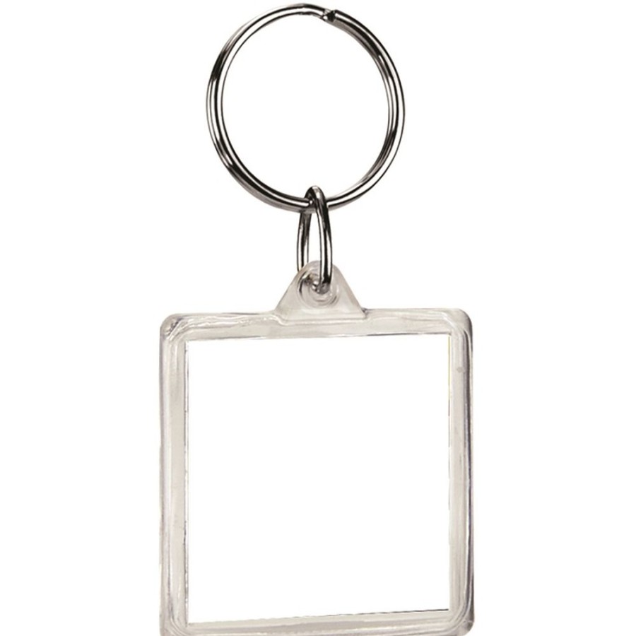 Key Tags CPS/Keystone | 0308 - Square Crystal Keytag Clear Outer Shell With Four Color Process Paper Insert And Silver 1" Split Ring