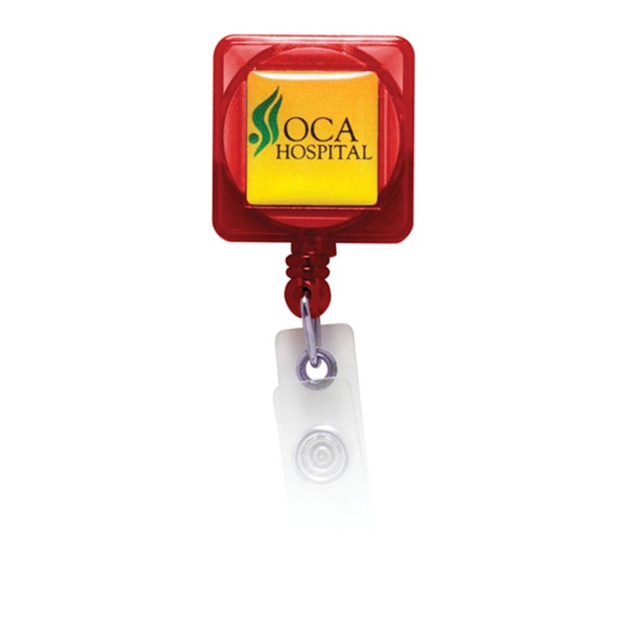 Tradeshow CPS/Keystone | Bh101 - Square Domed Retractable Badge Holder With Slide On Clip